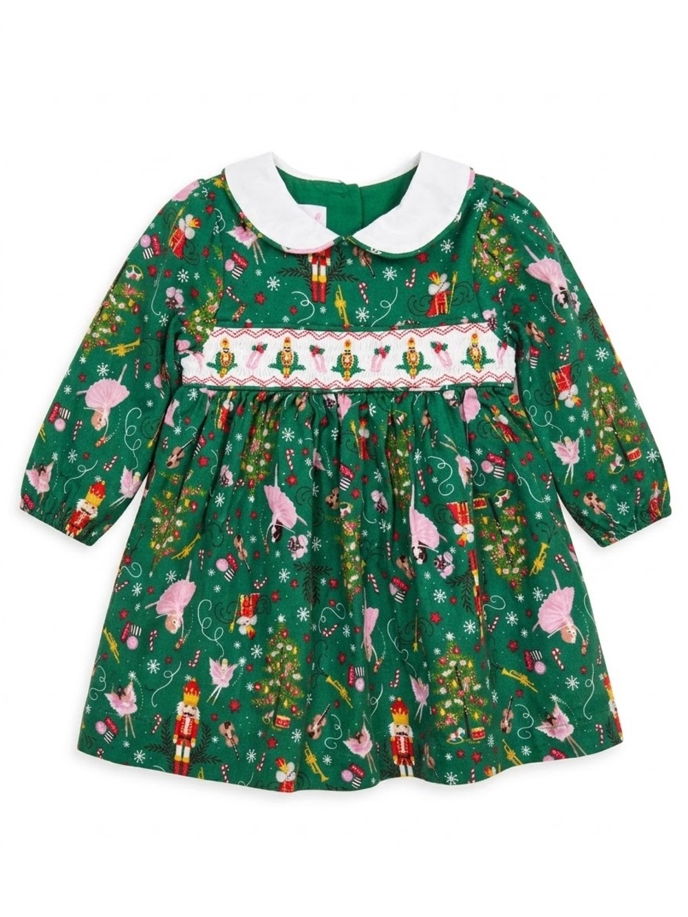 Bonnie Baby Smocked Christmas Dress 12 Months Green Winter Collar